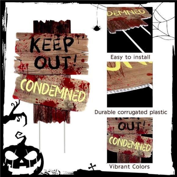 Halloween Decorations Outdoor Yard Signs Stakes,3 Pieces Beware Halloween - Picture 5 of 8